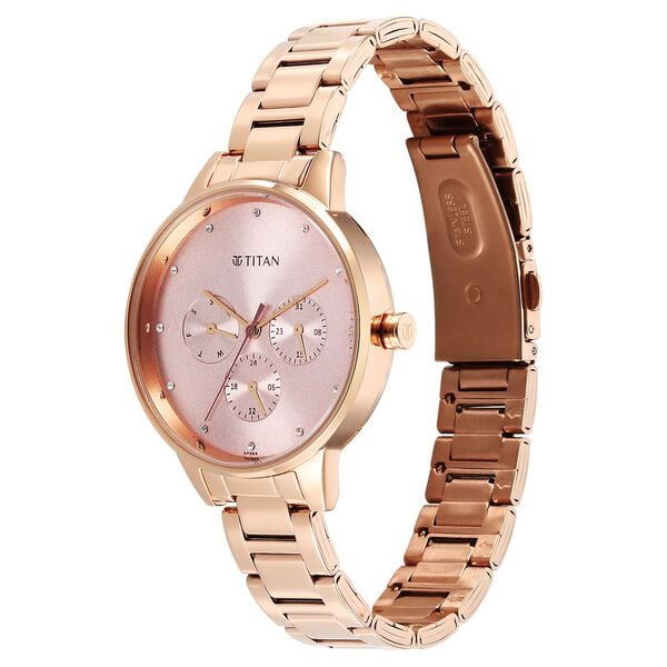 Titan 2648WM08 Razzle Dazzle Quartz Analog Pink Dial 43.5 mm Stainless Steel Case Rose Gold-Tone Stainless Steel Bracelet Women Watch