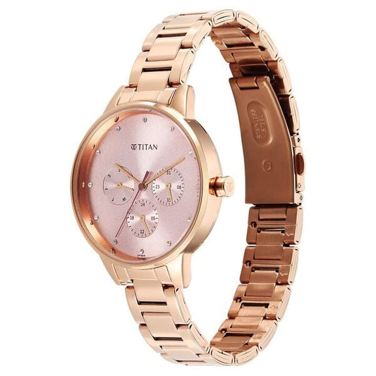 Titan 2648WM08 Razzle Dazzle Quartz Analog Pink Dial 43.5 mm Stainless Steel Case Rose Gold-Tone Stainless Steel Bracelet Women Watch