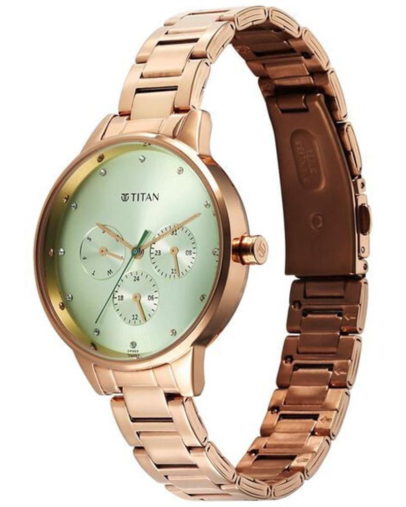 Titan 2648WM09 Razzle Dazzle Quartz Analog Green Dial Rose Gold Stainless Steel Women's Watch