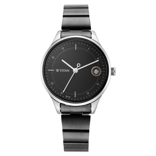 Titan 2649KM01 Black Dial Analog Quartz Stainless Steel Women’s Watch – Black Band, Round Case, Workwear