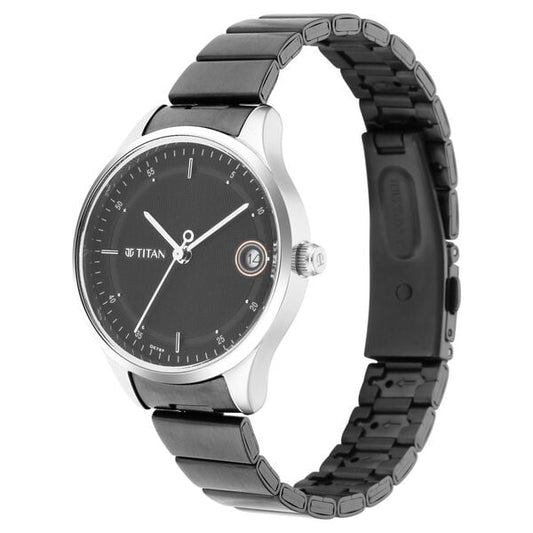 Titan 2649KM01 Black Dial Analog Quartz Stainless Steel Women’s Watch – Black Band, Round Case, Workwear