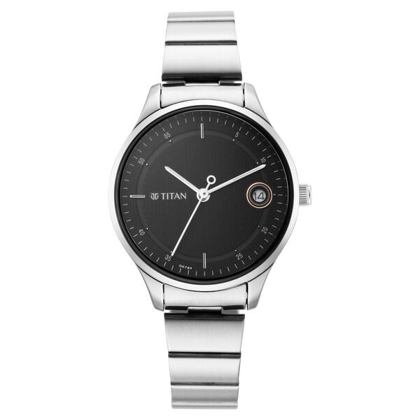 Titan 2649SM01 Workwear Black Dial Analog Quartz Stainless Steel Strap Watch – Women