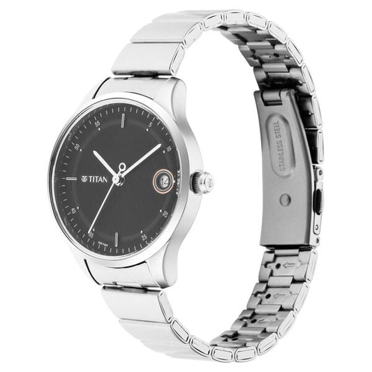 Titan 2649SM01 Workwear Black Dial Analog Quartz Stainless Steel Strap Watch – Women