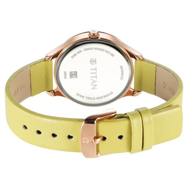 Titan 2649WL03 Silver Dial Analog Quartz Leather Strap Women’s Watch – Green Band, Round Case (Workwear Collection)