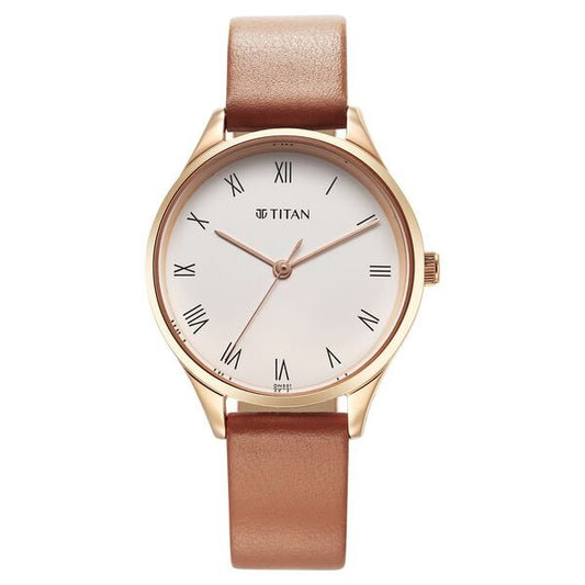 Titan 2649WL04 Women White Dial Leather Strap Quartz Analog Watch