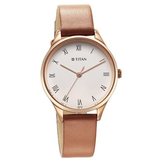 Titan 2649WL04 Women White Dial Leather Strap Quartz Analog Watch