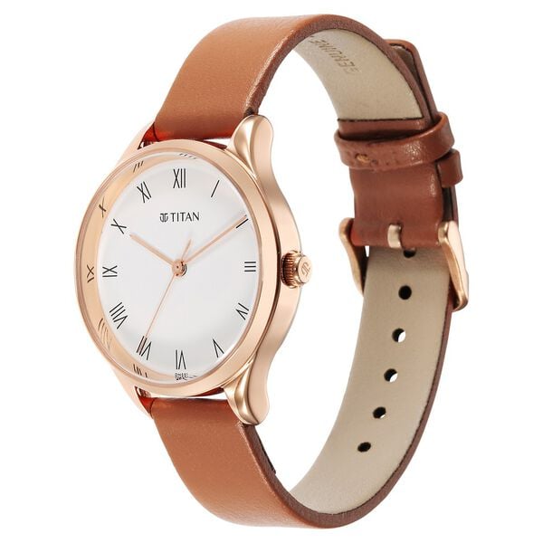 Titan 2649WL04 Women White Dial Leather Strap Quartz Analog Watch