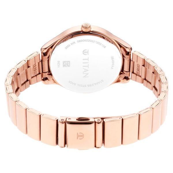 Titan 2649WM01 Silver Dial Analog Quartz Stainless Steel Women’s Watch – Rose Gold Band, Round Case, Date Display