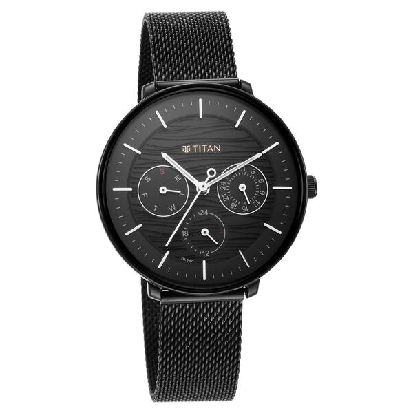 Titan– 2651NM02 Workwear/Svelte Multifunction Analog Women’s Watch with Black Dial & Black Metal Strap