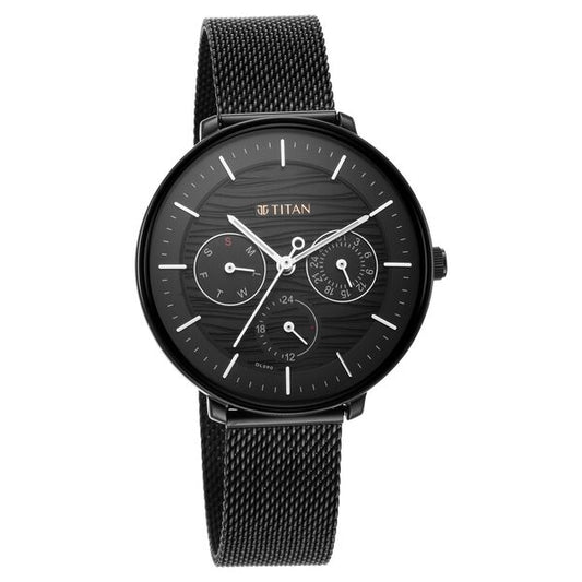 Titan– 2651NM02 Workwear/Svelte Multifunction Analog Women’s Watch with Black Dial & Black Metal Strap