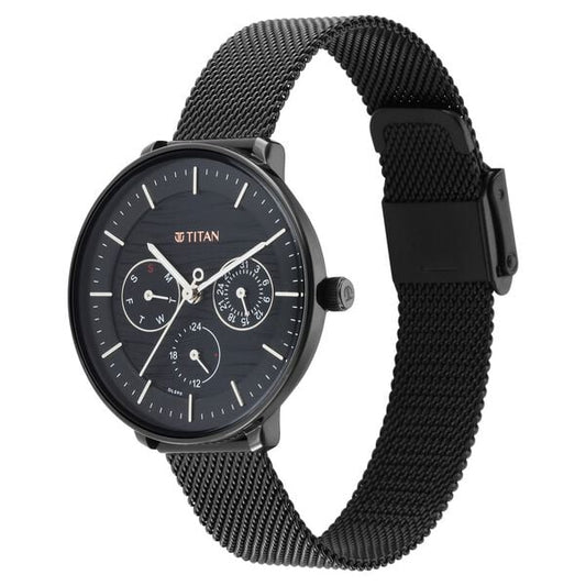 Titan– 2651NM02 Workwear/Svelte Multifunction Analog Women’s Watch with Black Dial & Black Metal Strap