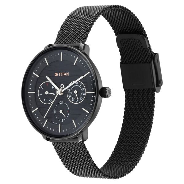 Titan– 2651NM02 Workwear/Svelte Multifunction Analog Women’s Watch with Black Dial & Black Metal Strap
