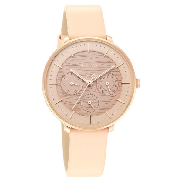 Titan 2651WL03 Women’s Quartz Analog Rose-Gold Dial Watch with Leather Strap