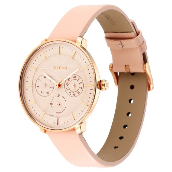 Titan 2651WL03 Women’s Quartz Analog Rose-Gold Dial Watch with Leather Strap