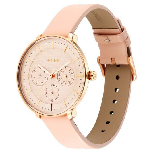 Titan 2651WL03 Rose Gold Dial Analog Quartz Leather Strap Women’s Watch – Pink Band, Round Case, Workwear Style