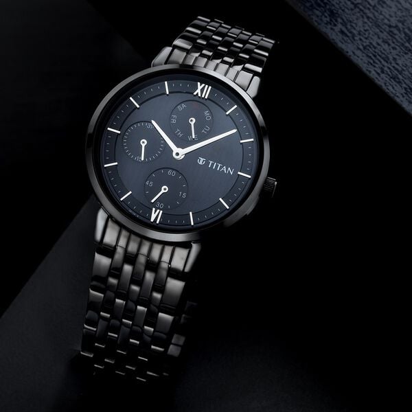 Titan 2652NM01 Women’s Quartz Analog Watch with Black Dial & Black Metal Strap
