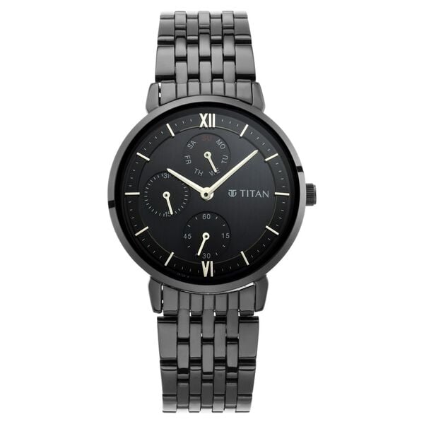 Titan 2652NM01 Women’s Quartz Analog Watch with Black Dial & Black Metal Strap