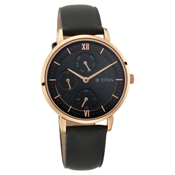 Titan 2652WL01 Women’s Quartz Analog Watch with Black Dial & Black Leather Strap