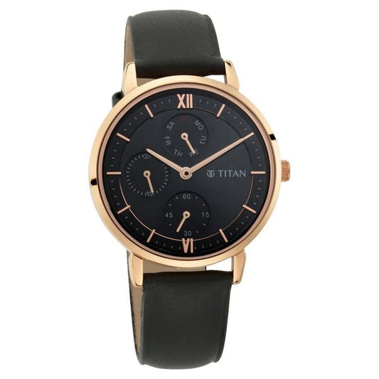 Titan 2652WL01 Women’s Quartz Analog Watch with Black Dial & Black Leather Strap