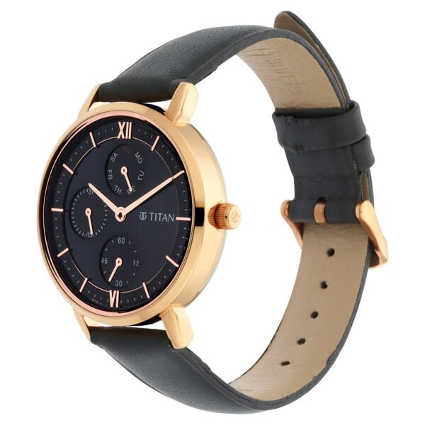 Titan 2652WL01 Black Dial Analog Quartz Leather Strap Women’s Watch – Black Band, Round Case, Multifunction
