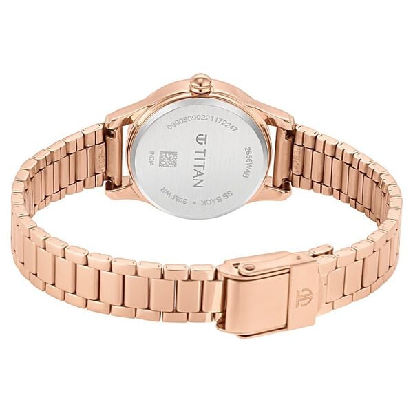 Titan 2656WM01 Silver Dial Analog Quartz Stainless Steel Women’s Watch – Rose Gold Band, Round Case, Day & Date Display