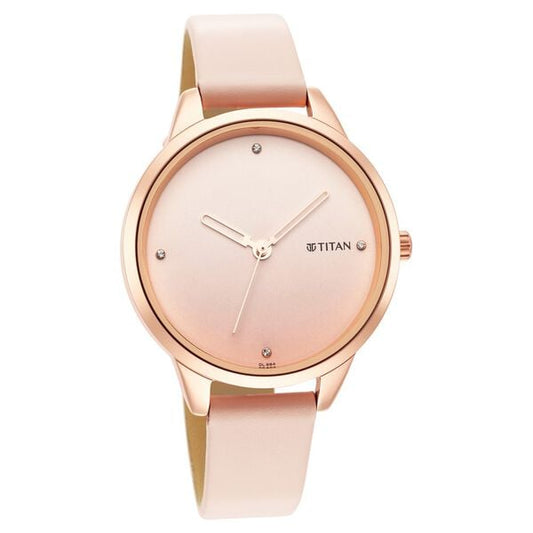 Titan 2664WL02 Women’s Quartz Analog Watch with Pastel Pink Dial & Pink Leather Strap