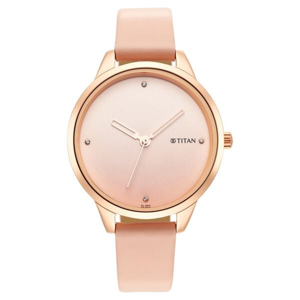 Titan 2664WL02 Women’s Quartz Analog Watch with Pastel Pink Dial & Pink Leather Strap