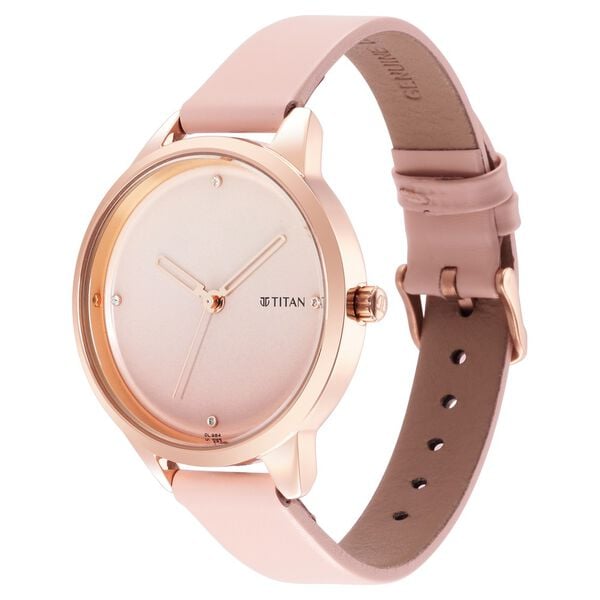 Titan 2664WL02 Women’s Quartz Analog Watch with Pastel Pink Dial & Pink Leather Strap