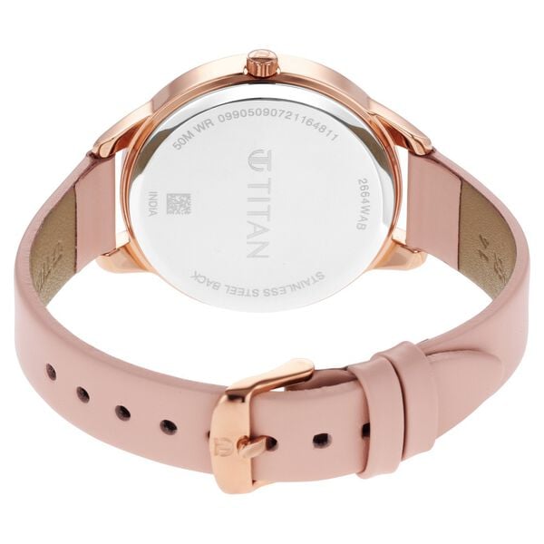 Titan 2664WL02 Women’s Quartz Analog Watch with Pastel Pink Dial & Pink Leather Strap