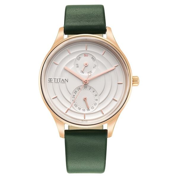 Titan 2670WL05 Women White Dial Green Leather Strap Quartz Multifunction Watch