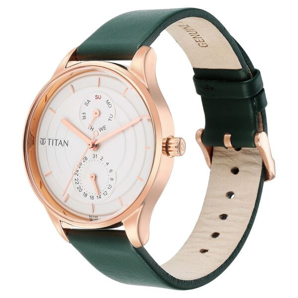 Titan 2670WL05 Women White Dial Green Leather Strap Quartz Multifunction Watch