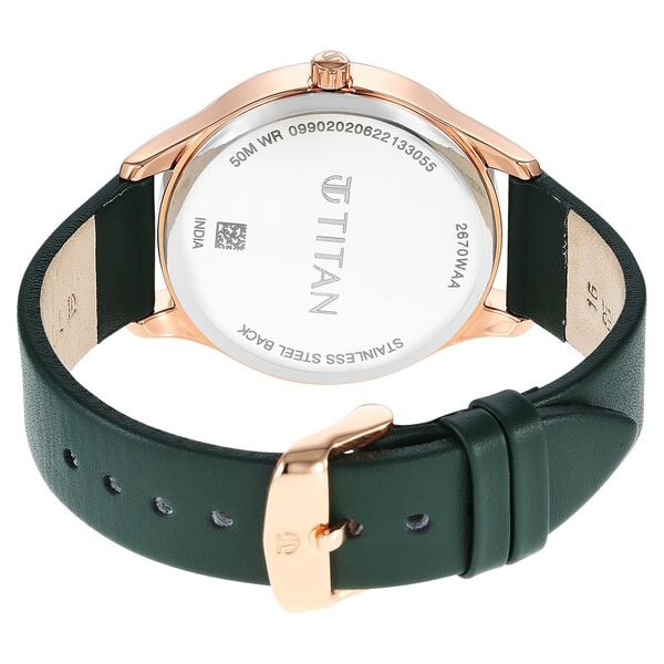 Titan 2670WL05 Women White Dial Green Leather Strap Quartz Multifunction Watch