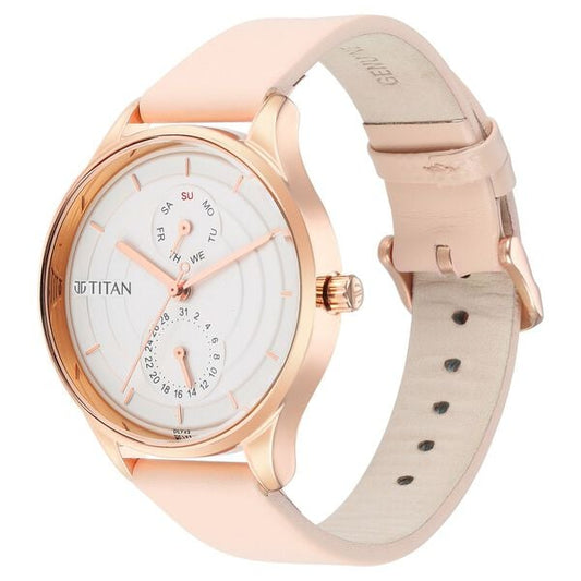 Titan– 2670WL06 Neo Workdays Analog Women’s Watch with Silver Dial & Pink Leather Strap