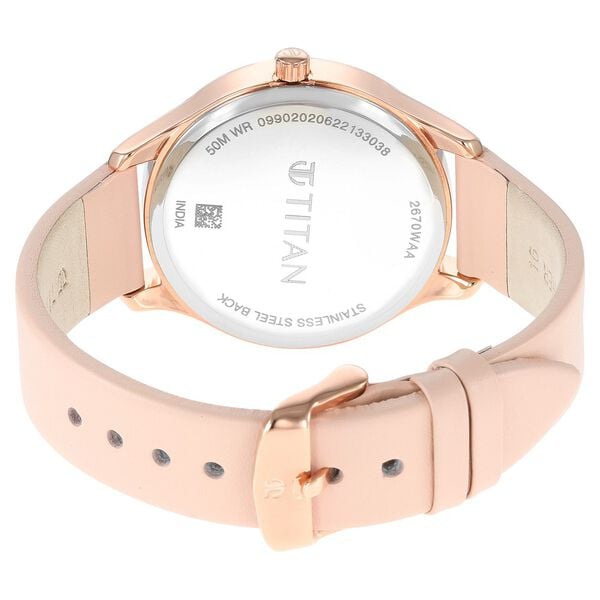 Titan– 2670WL06 Neo Workdays Analog Women’s Watch with Silver Dial & Pink Leather Strap