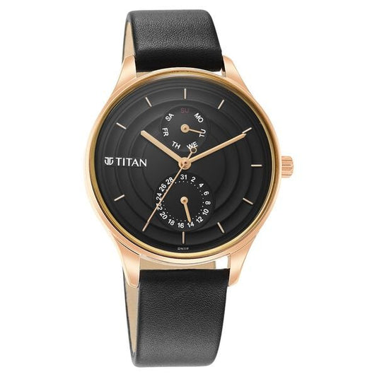 Titan 2670WL07 Quartz Multifunction Black Dial Leather Strap Women Watch