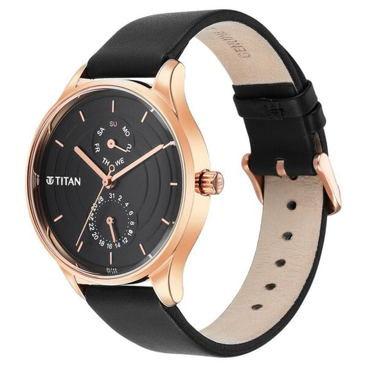 Titan 2670WL07 Quartz Multifunction Black Dial Leather Strap Women Watch