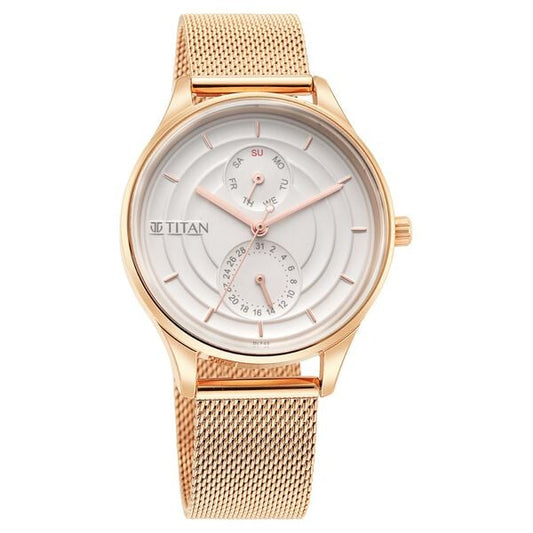 Titan 2670WM07 Women’s Quartz Multifunction Watch with Silver Dial & Rose-Gold Metal Strap