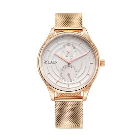 Titan 2670WM07 Women’s Quartz Multifunction Watch with Silver Dial & Rose-Gold Metal Strap