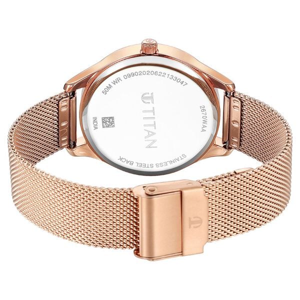 Titan 2670WM07 Women’s Quartz Multifunction Watch with Silver Dial & Rose-Gold Metal Strap