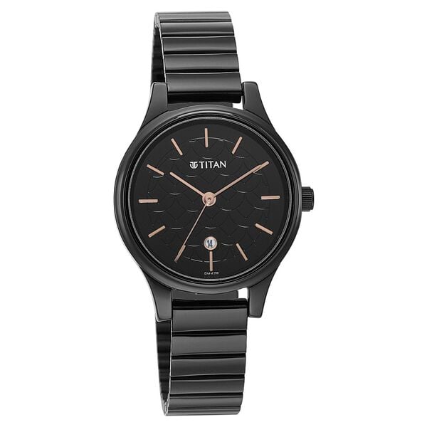 Titan 2679NM01 Women’s Quartz Analog Watch with Black Dial & Black Stainless Steel Strap