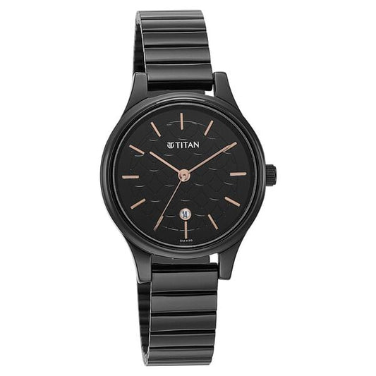 Titan 2679NM01 Women’s Quartz Analog Watch with Black Dial & Black Stainless Steel Strap