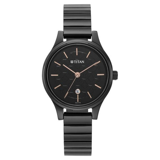 Titan 2679NM01 Analog Quartz Women’s Watch with Black Dial and Black Stainless Steel Strap