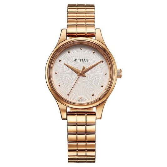 Titan 2679WM02 Women’s Off-White Dial Analog Watch with Rose-Gold Stainless Steel Strap