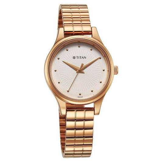 Titan 2679WM02 Women’s Off-White Dial Analog Watch with Rose-Gold Stainless Steel Strap