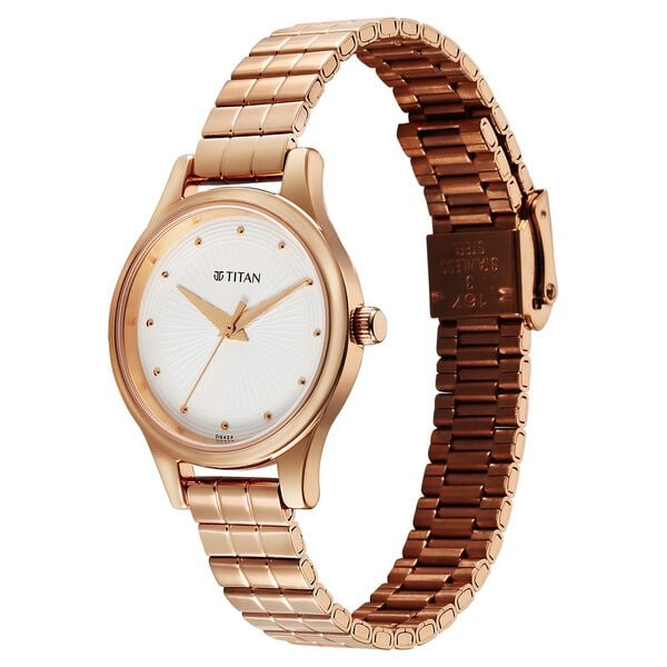 Titan 2679WM02 Women’s Off-White Dial Analog Watch with Rose-Gold Stainless Steel Strap