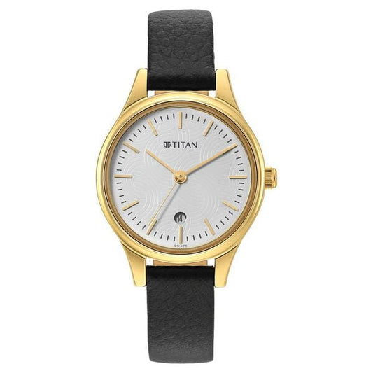 Titan 2679YL01 Karishma White Dial Women's Black Leather Analog Watch