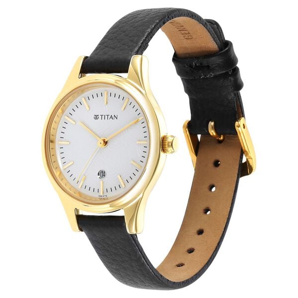 Titan 2679YL01 Karishma White Dial Women's Black Leather Analog Watch