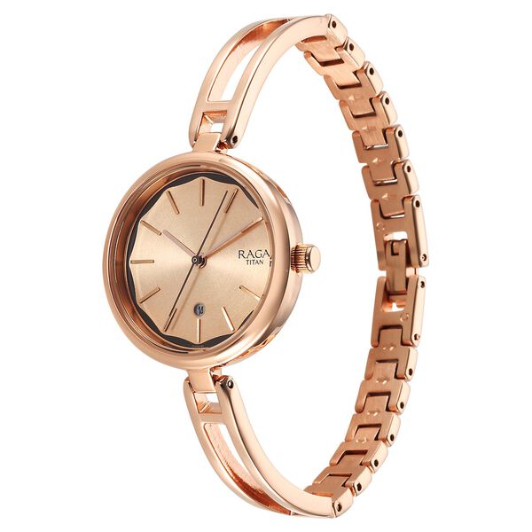 Titan NS2683WM01 Women’s Quartz Analog Rose-Gold Dial Watch with Rose-Gold Metal Strap