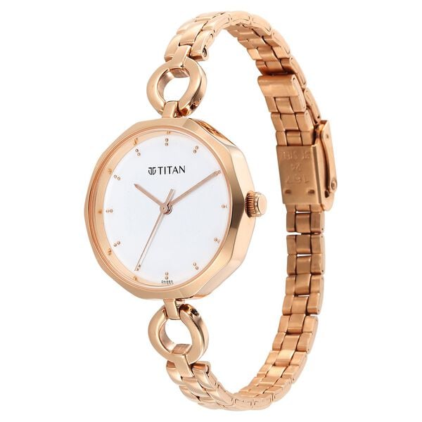 Titan 2702WM01 Women’s Quartz Analog Watch with White Dial & Rose-Gold Stainless Steel Strap