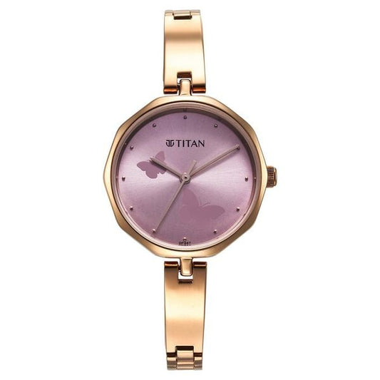 Titan 2702WM02 Karishma Women Quartz Pink Dial Rose Gold Stainless Steel Watch